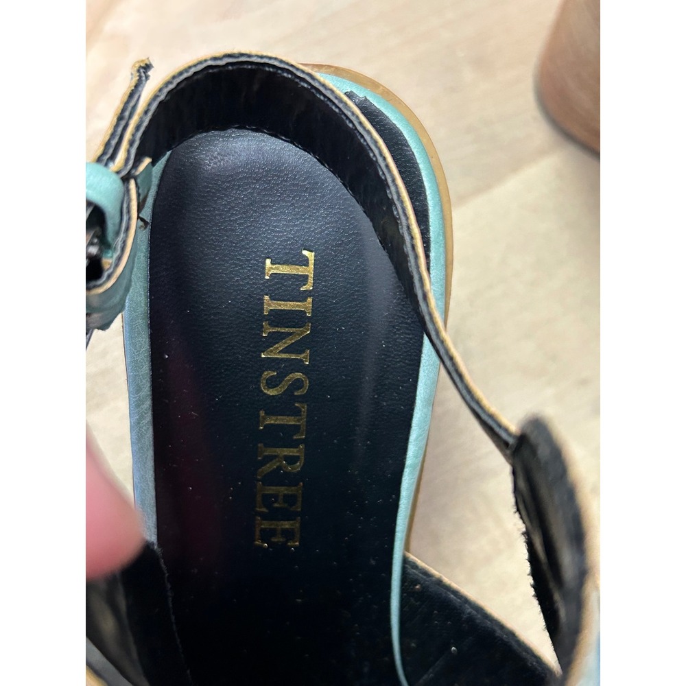 Tinstree Mint Green Floral Embroidered Studded Slingback Block Heel Booties 8 - Picture 8 of 12